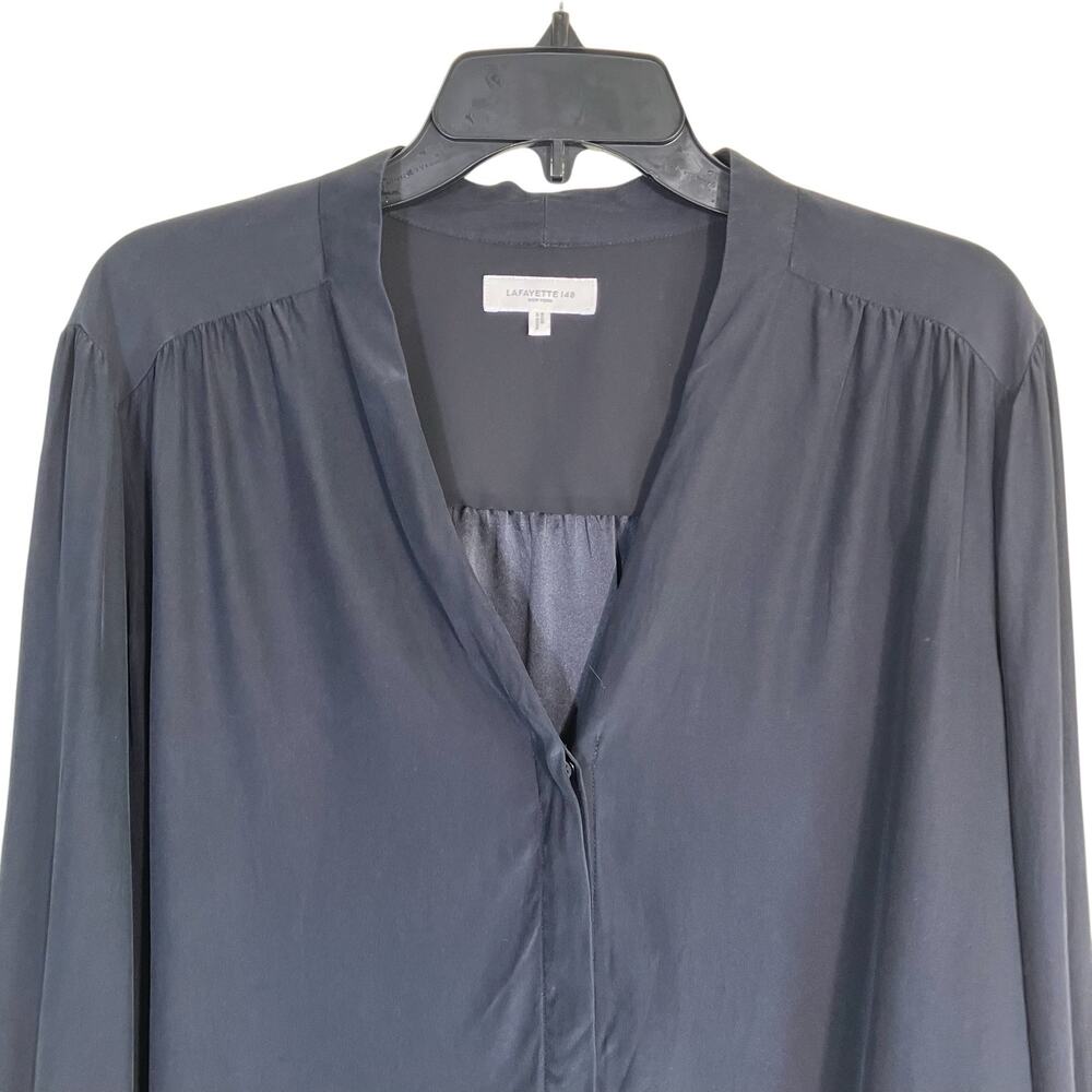 Lafayette 148 Womens XXL Black 100% Silk Collarless Blouse Shirt Elegant Modest - Picture 3 of 15